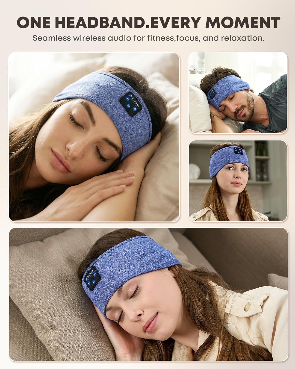 Sleep Headphones Bluetooth 5.4 Headband, Wireless Sleep Headphones with Ultra-Thin HD Stereo Speakers for Side Sleepers, Sweatproof Sports Headband for Workout Yoga Running Cool Gadget Unique Gifts