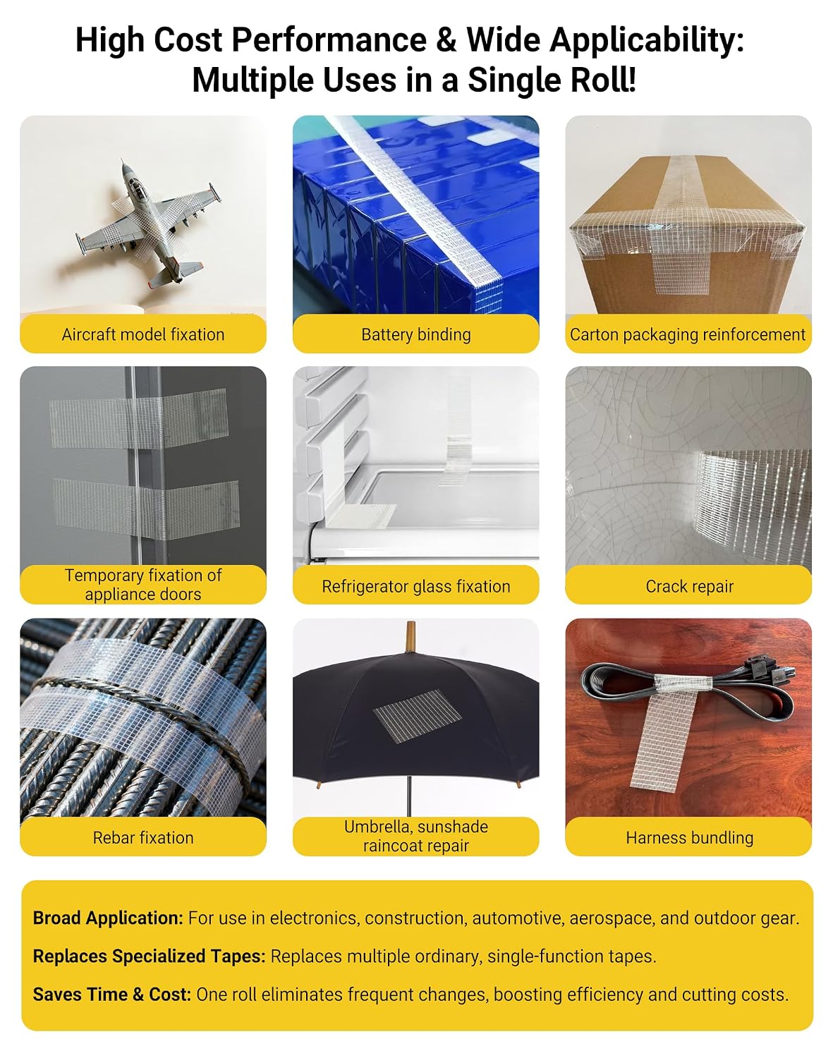 Strapping Tape, Filament Fiberglass Reinforced Packing Tape | Heavy Duty Transparent Self-Adhesive Reinforced Mesh for Widely Applicable (2cm x 65.5Ft)