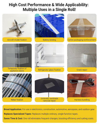 Strapping Tape, Filament Fiberglass Reinforced Packing Tape | Heavy Duty Transparent Self-Adhesive Reinforced Mesh for Widely Applicable (2cm x 65.5Ft)