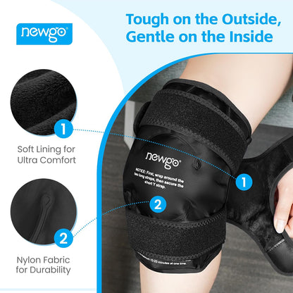 NEWGO Knee Ice Pack Wrap, 360° Full Wrap, Blue | Y-shaped Strap Stays Put, Reusable for Knee Replacement, ACL, Arthritis, Swelling, and Sports Injuries, 21.7" x 9.8"