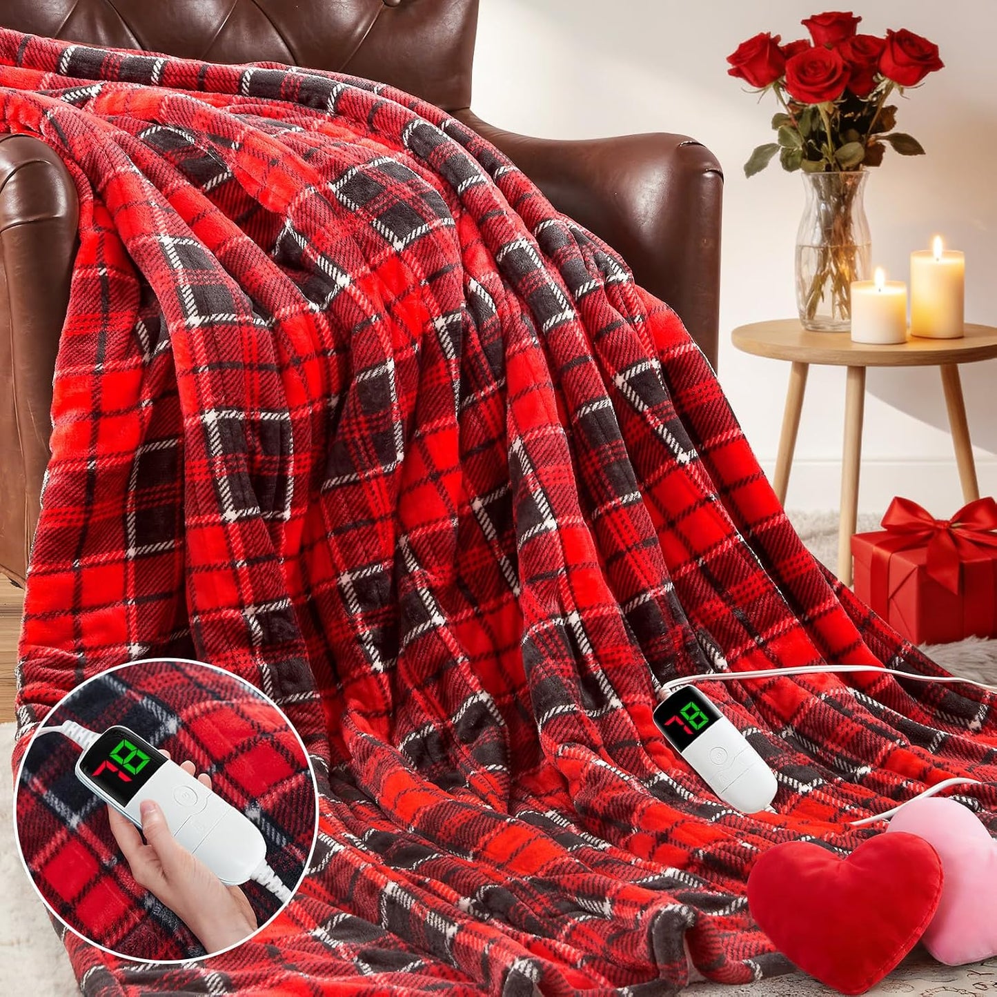 Heated Blanket Electric Throw 50X60 Heating Blanket with 10 Heating Levels 8 Hours Auto Off, Blue Plaid Sherpa Blankets Winter Warmer, Home Decor for Couch Bed Office,Gifts for Mom, Women,Washable