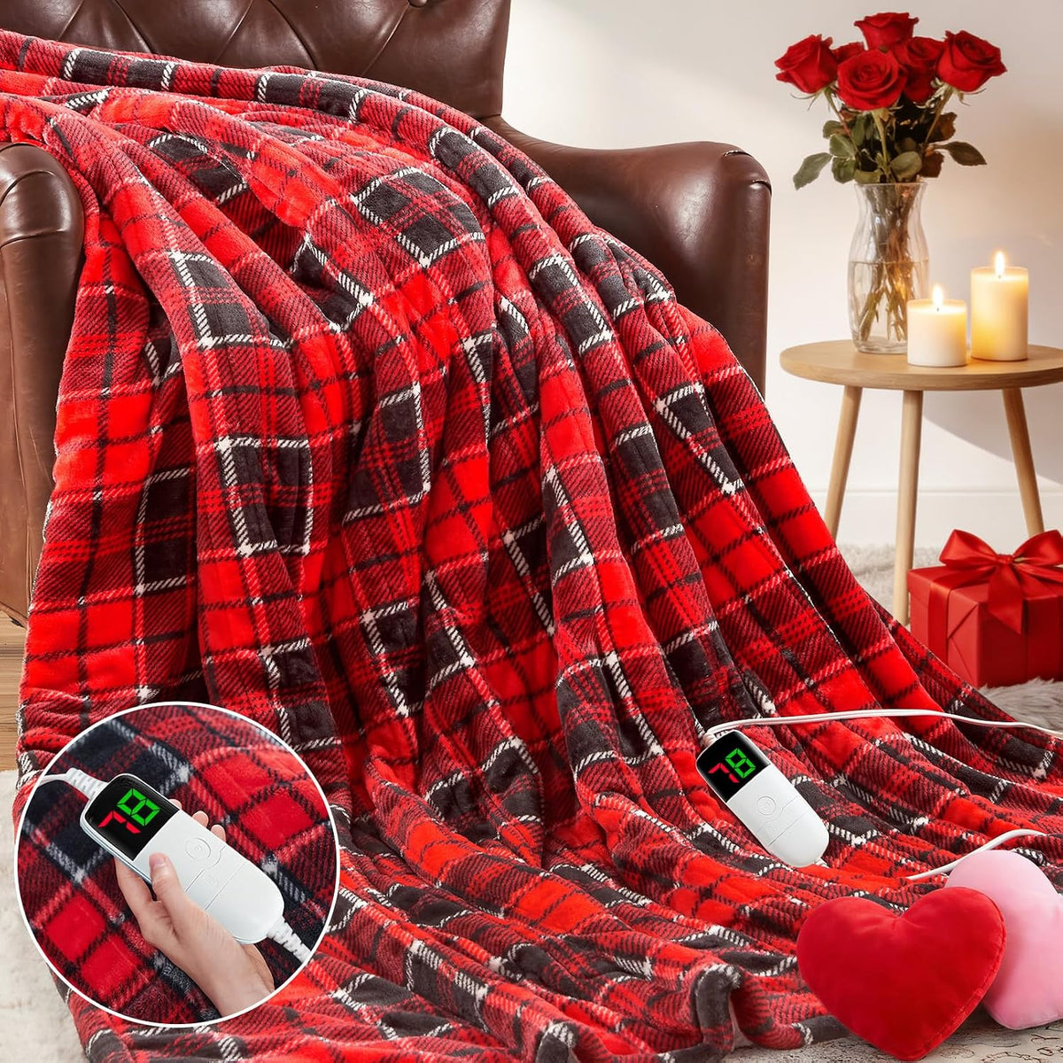 Heated Blanket Electric Throw 50X60 Heating Blanket with 10 Heating Levels 8 Hours Auto Off, Blue Plaid Sherpa Blankets Winter Warmer, Home Decor for Couch Bed Office,Gifts for Mom, Women,Washable