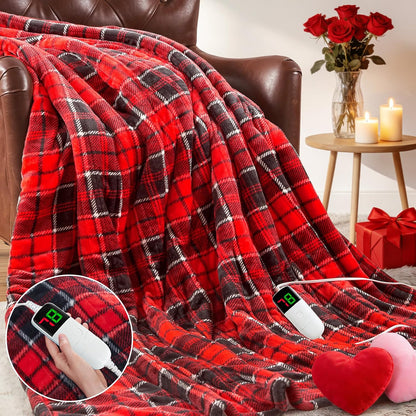 Heated Blanket Electric Throw 50X60 Heating Blanket with 10 Heating Levels 8 Hours Auto Off, Blue Plaid Sherpa Blankets Winter Warmer, Home Decor for Couch Bed Office,Gifts for Mom, Women,Washable