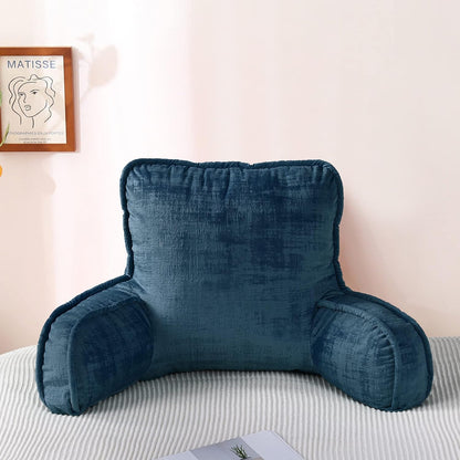 DIY Assembly Art Velvet Backrest Reading Bed Rest Pillow with Arms & Pockets, 18" H for Sitting in Bed Couch Sofa, Back Support Cushion with Removable Cover, 20"x18"x17", Aqua