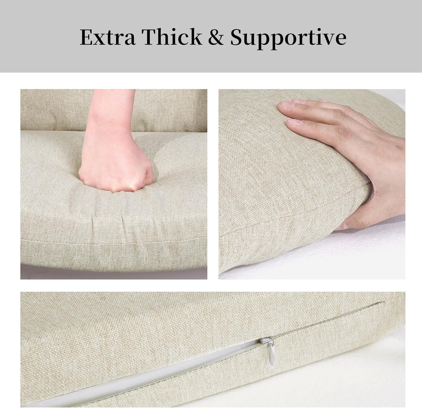HOMBYS Glider Rocker Replacement Cushions with Storage Side Pocket,Linen-Like Fabric, Foam & Microfiber Filling, Non-Slip & Washable,Thickened & Supportive for Glider Rocking Chair (Khaki)