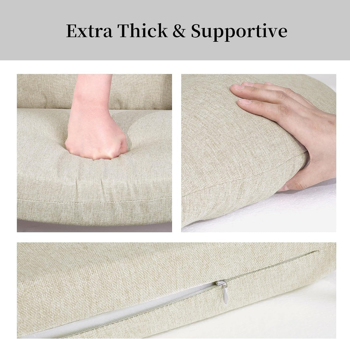 HOMBYS Glider Rocker Replacement Cushions with Storage Side Pocket,Linen-Like Fabric, Foam & Microfiber Filling, Non-Slip & Washable,Thickened & Supportive for Glider Rocking Chair (Khaki)