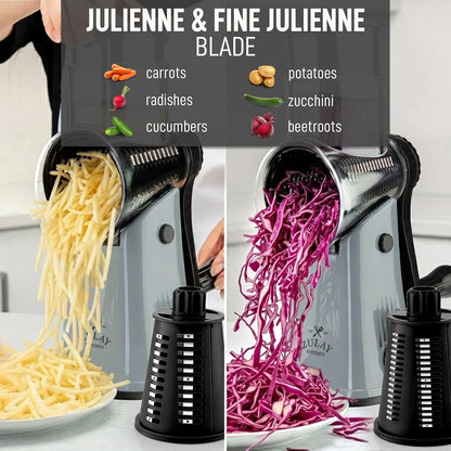 Zulay Kitchen Rotary Cheese Grater 5 Blade Cheese Shredder - Manual Hand Crank Cheese Grater With Reinforced Suction & 5 Interchangeable Drums - Easy to Use, Vegetable Chopper Round Mandoline Slicer - Colors A