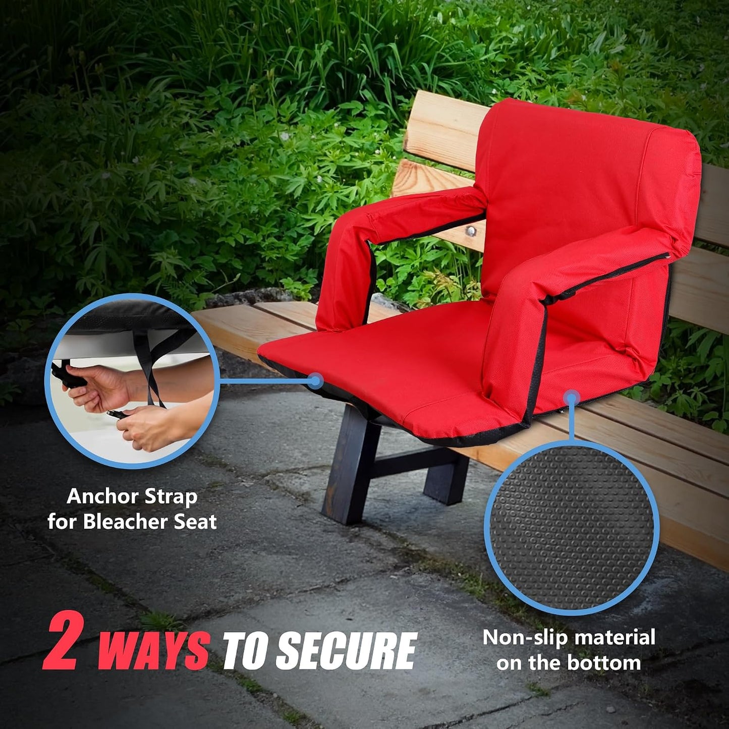 20.5"/25" Wide Stadium Seat for Bleachers w/Back Support Padded Cushion Portable Reclining Bleacher Seats Camping Stadium Chair Waterproof