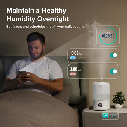 LEVOIT Humidifiers for Bedroom, Quiet, 3L Cool Mist, Essential Oil Diffuser | Top Fill/25Watt - Home/Large Room - 360° Nozzle - Rapid Ultrasonic Humidification for Baby Nursery/Plant