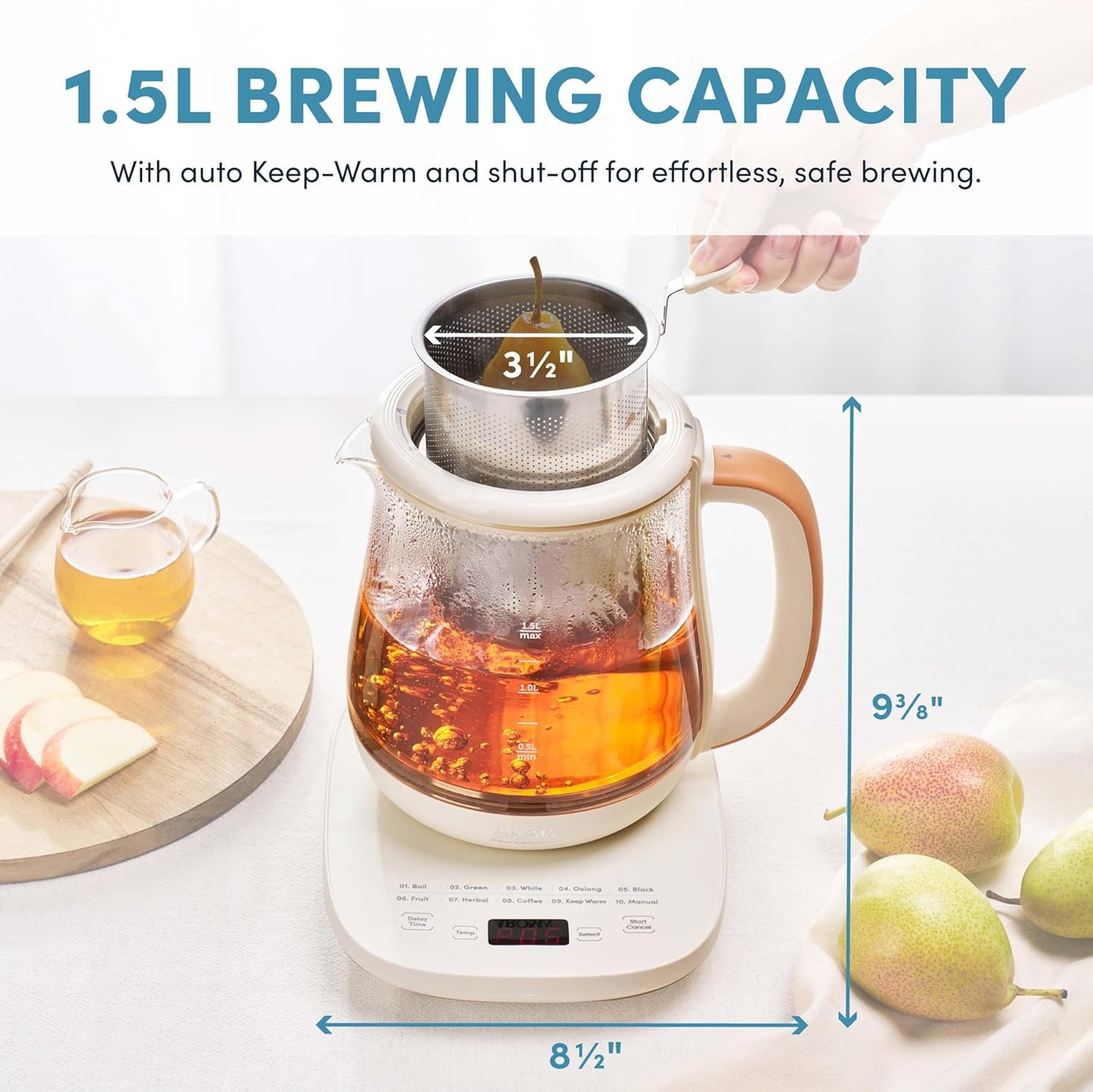 AROMA® Professional Infusion Glass Electric Tea Kettle with Temperature Control and 10 Preset Modes (6 Cups, 1.5 Liters)