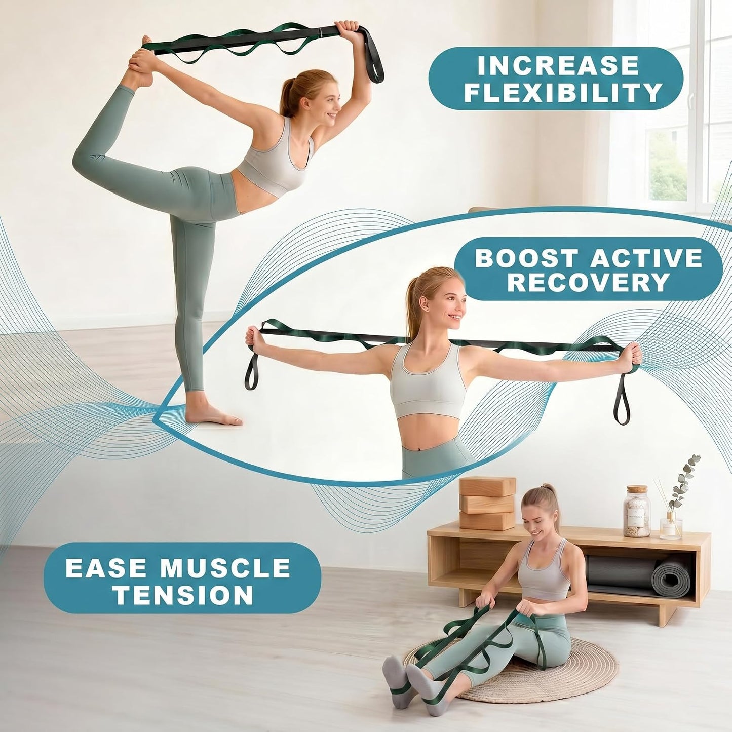 Acozycoo Stretching Strap with Loops for Physical Therapy,Knee,Calf,Back | Yoga Strap for Stretching,Non-Elastic Stretch Band,Rehab,Pilates,Flexibility Training,Hamstring,Leg Lifter,Fascia,Leg,Hip