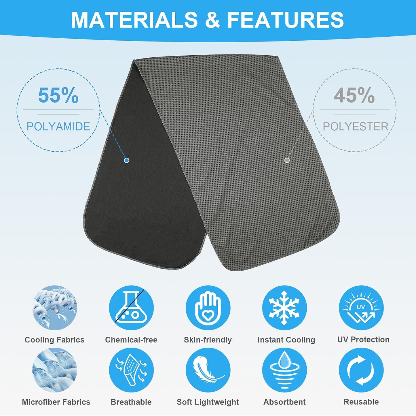 4 Pack Cooling Towels for Neck and Face(40"x12"), Cooling Neck Wraps, Ice Towel for Hot Weather, Soft Breathable Gym Towel, Cool Towel for Workout, Camping, Yoga, Sport, Running