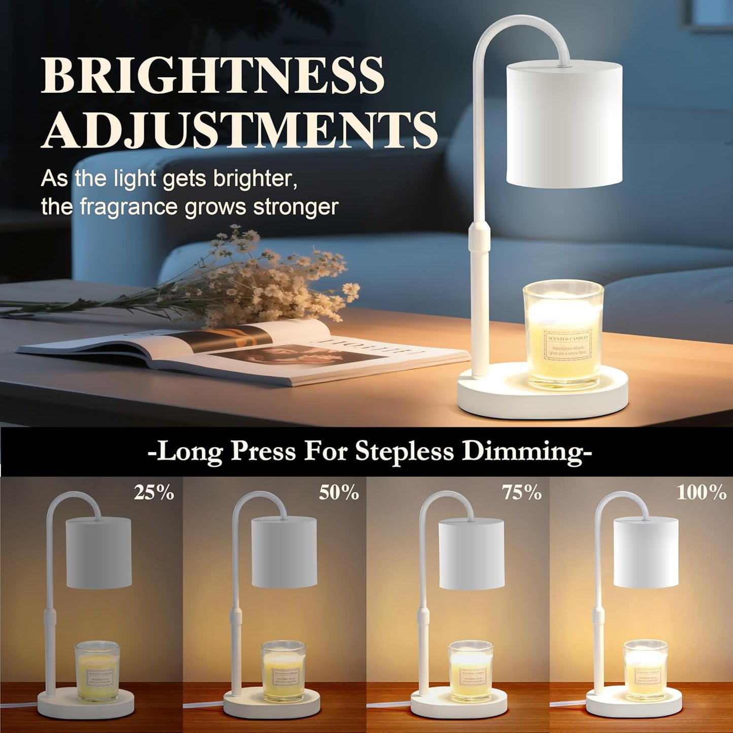 Dreamholder Electric Candle Warmer Lamp with Timer & Dimmer, Adjustable Height Wax Melt Warmer for Jar Candles, Wood Base Candle Melter, Floral Home Decor Gifts for Women, Mom, Natural Wood