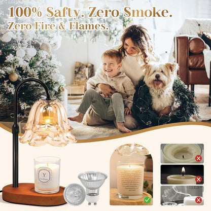 Flower Candle Warmer Lamp with Timer - Dimmable Electric Candle Lamp, Birthday Gifts for Women Mom, House Warming Gifts New Home Decor, Adjustable Wax Wamer Light for Jar Candles