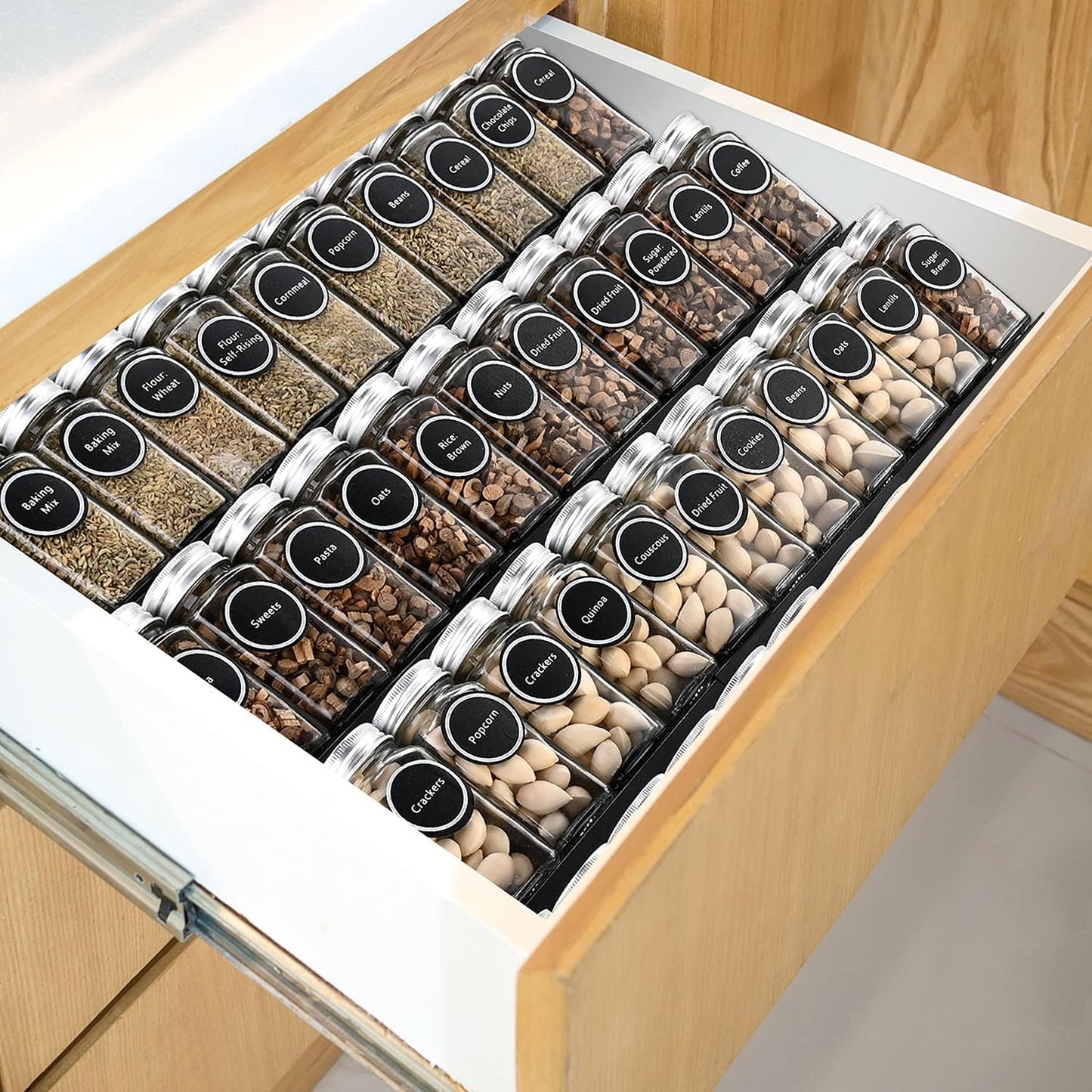 Bamboo Spice Rack Tray - Spice Drawer Organizer for Kitchen Cabinets Storage and Organization (Jars Not Included, 8 Individual Pieces, Not Adjustable)