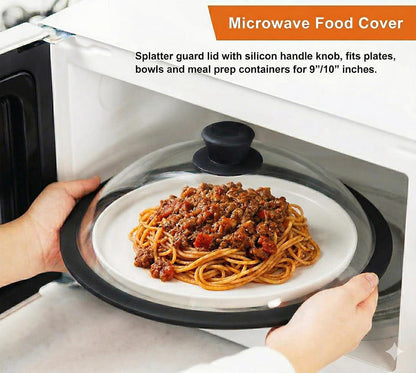 OEC Vented Splatter Upgraded Tempered Glass Microwave Cover - 11.5 inch | Inner Diameter 10.7”, Silicone Rim with Steam Vent Easy-Grip Handle, Lighter Weight 100% Food Safe, BPA Free, Dishwasher Safe