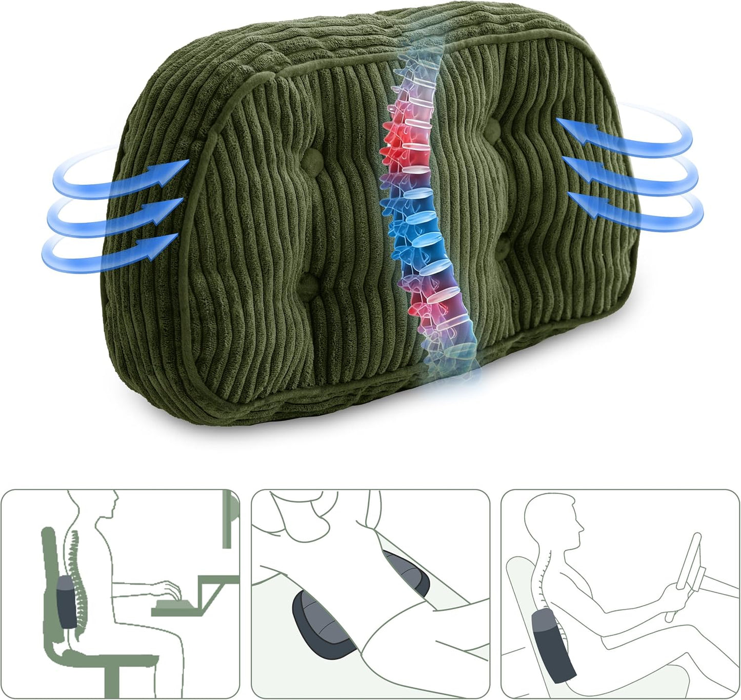 HIGOGOGO Lumbar Support Pillow for Recliner Chair/Accent Chair/Couch/Office Chair, Tufted Corduroy Back Support Cushion for Elderly, Recliner Cushions for Back Rest, Pain Relief, Reading, Dark Grey