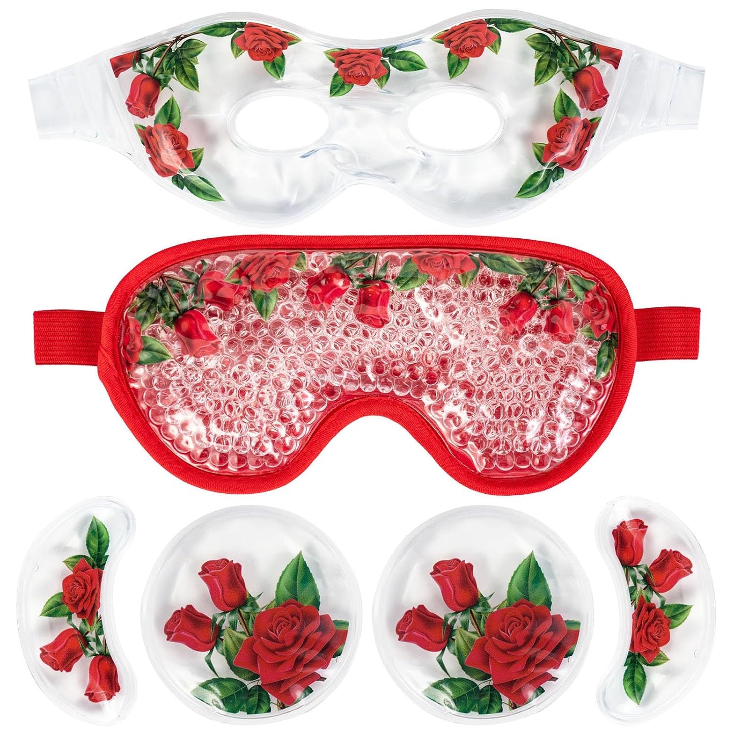 LEOSTEP 4 PCS Cooling Eye Mask Set - Ice Face Mask with Camellia Essential Oil, Cold Eye Compress and Reusable Gel Pads for Eyes Puffiness, Migraine Headache, Dark Circles, Dry Eyes