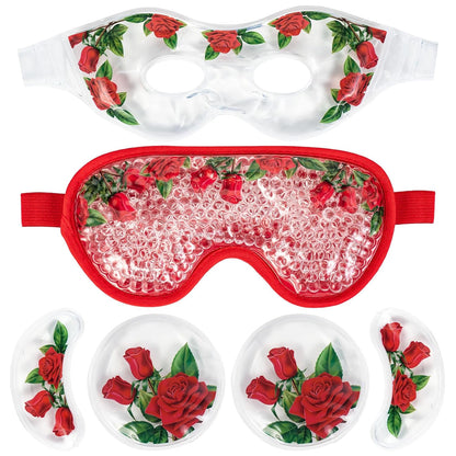 LEOSTEP 4 PCS Cooling Eye Mask Set - Ice Face Mask with Camellia Essential Oil, Cold Eye Compress and Reusable Gel Pads for Eyes Puffiness, Migraine Headache, Dark Circles, Dry Eyes