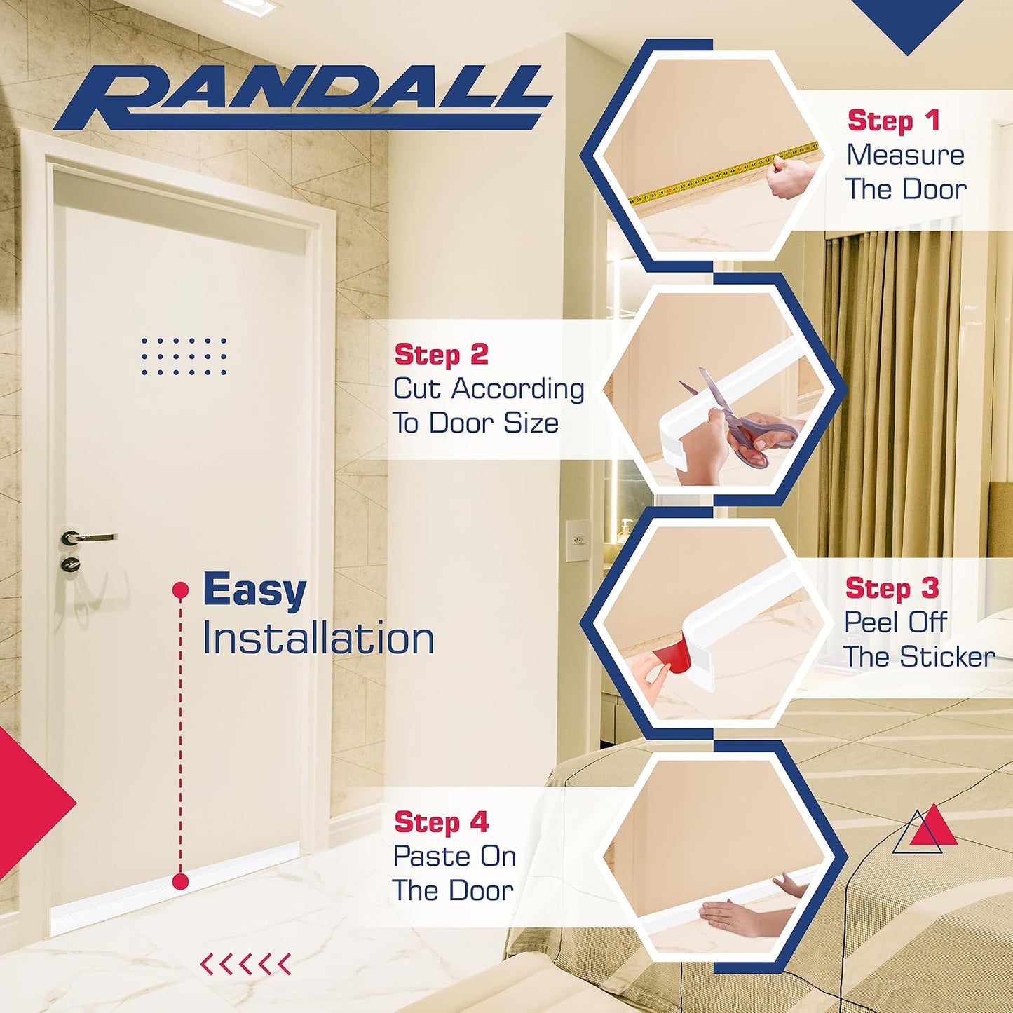 Adhesive Backed Door Draft Stopper – Silicone Under Door Sweep for Interior & Exterior Doors, Noise & Air Insulation, Self Stick Weather Stripping Door Seal, 2" W x 39" L (White) by Randall Mfg