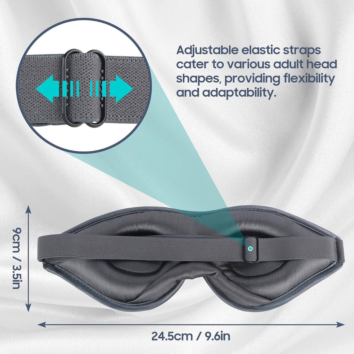 22mm Mulberry Silk Sleep Mask,3D Lash Friendly Eye Mask Adjustable Gray