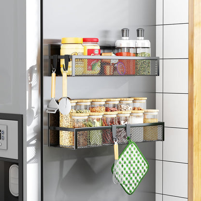 Aufworld Magnetic Spice Rack for Refrigerator, 3 Pack Magnetic Shelf, Moveable Fridge Organizer with 8-Hook Rack, Seasoning Organizer for Kitchen