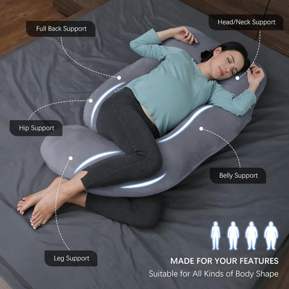 MOON PARK Pregnancy Pillows for Sleeping - 57 Inch U Shaped Full Body Maternity Pillow with Removable Cover - Support for Back, Legs, Belly, Hips - Pregnancy Pillow for Women - Grey