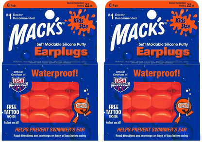 Mack's Soft Moldable Silicone Putty Ear Plugs - Kids Size, 6 Pair - Comfortable Small Earplugs for Swimming, Bathing, Travel, Loud Events and Flying | Made in USA
