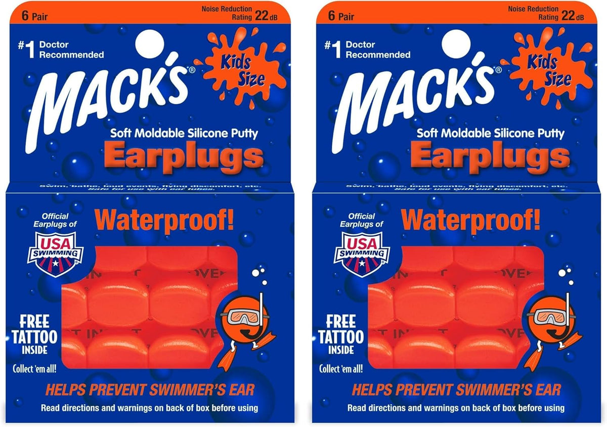 Mack's Soft Moldable Silicone Putty Ear Plugs - Kids Size, 6 Pair - Comfortable Small Earplugs for Swimming, Bathing, Travel, Loud Events and Flying | Made in USA