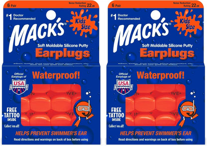 Mack's Soft Moldable Silicone Putty Ear Plugs - Kids Size, 6 Pair - Comfortable Small Earplugs for Swimming, Bathing, Travel, Loud Events and Flying | Made in USA