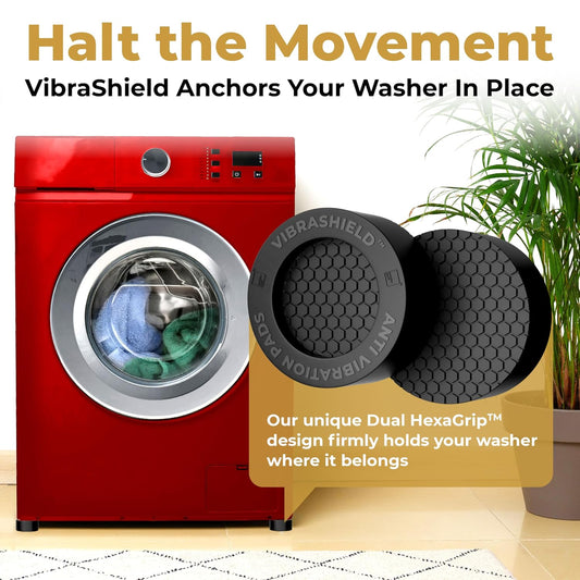 Anti Vibration Pads for Washing Machine & Dryer, Fit Feet to 2.5in 4 Pack | Stops washer walking, moving; non-slip HexaGrip; rubber shock absorber, stabilizer; spin cycle noise reducer