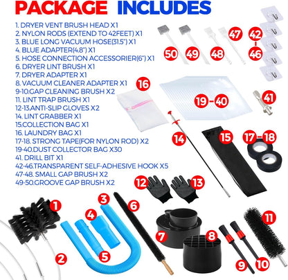 Holikme 35FT Dryer Vent Cleaner Kit 58Pcs - Lint Remover Brush Vacuum Tools | Dryer Vent Brush Kit, Omnidirectional Lint Vacuum Attachment & Lint Trap Brush Clean Hard-to-Reach Areas, Remove Hidden Lint