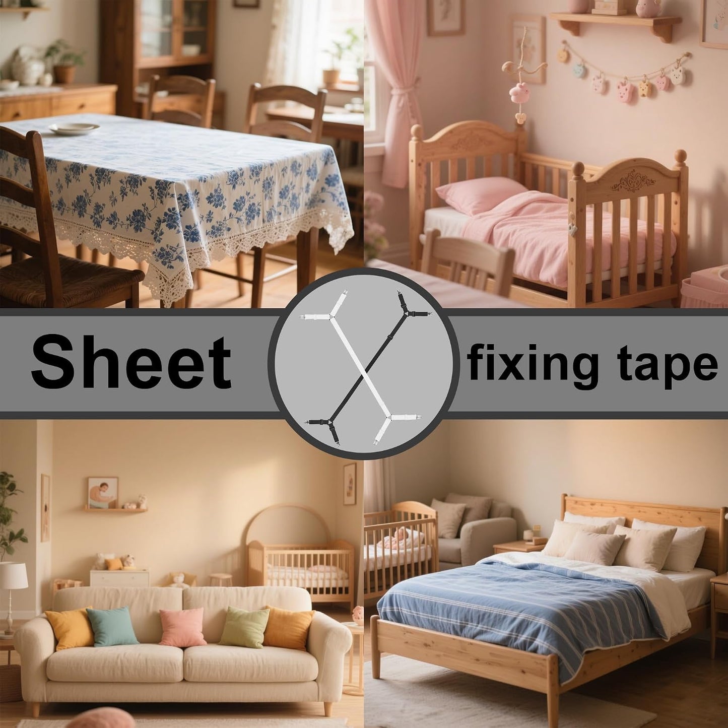 Bed Sheet Holder Straps,Sheet Straps Adjustable Bed Sheet Clips Fasteners Keep Sheets Stays in Place,White 2Pcs/Set