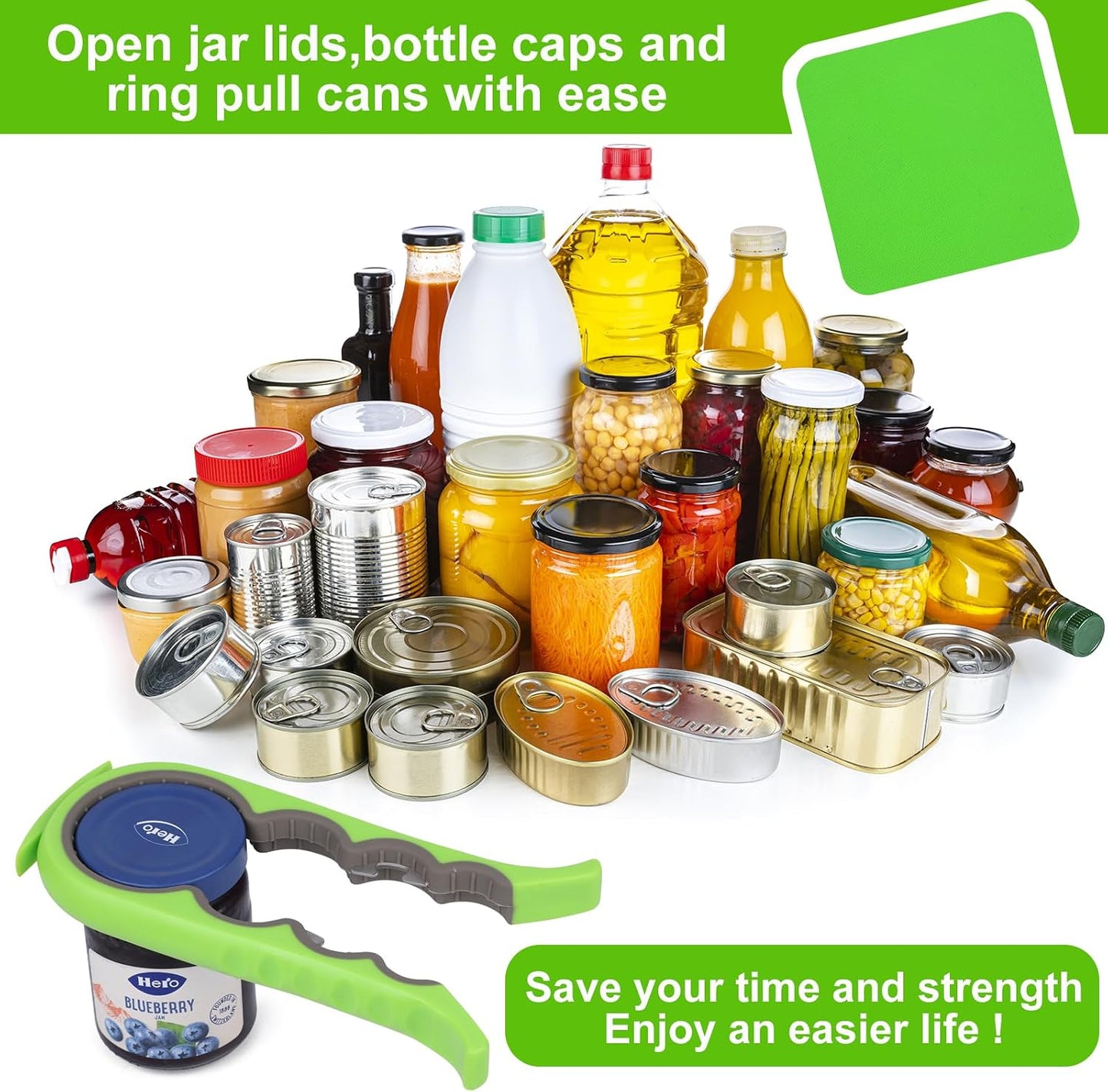 5 in 1 Lids off Jar Opener, Bottle Opener, Ideal For Women, Kids, Seniors - for Multipurpose Kitchen Tool, Easy open. White