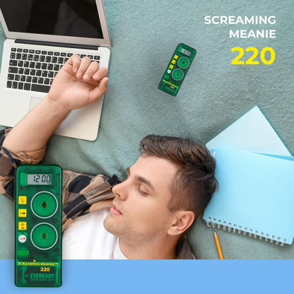Screaming Meanie 220 Alarm Clock & Time for Deep Sleepers, Black | Extremely Loud Multi-Purpose Clock with three adjustable alarm volume levels (70, 90, and 120 dB), includes 9V battery.