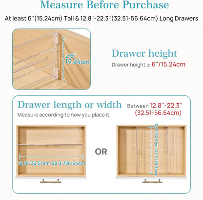 Vtopmart 2.36" Drawer Dividers with Expandable Inserts, 12.8"-22.3", 8 Pack | Adjustable Kitchen Drawer Organizer, Clear Organizer Separator for Flatware, Utensil, Cutlery, 8 Dividers with 14 Inserts
