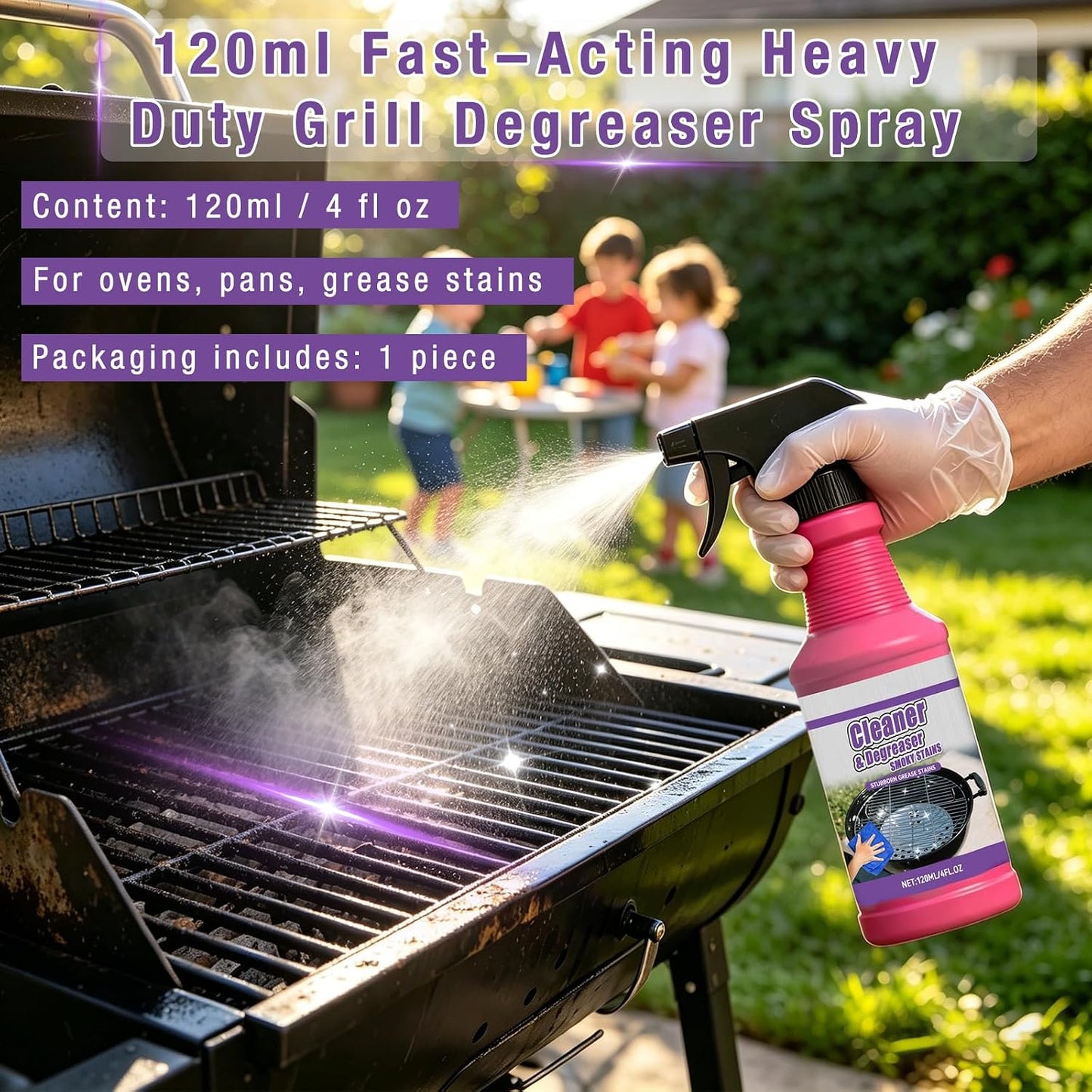 Fast Acting Heavy Duty Grill Degreaser Spray, Multi Functional Grease Remover for Outdoor Grill, 2026 New BBQ Grill Cleaner, Grill Cleaning Spray for Kitchen for Kitchen Grates, Racks, Drip Pans(2Pcs)