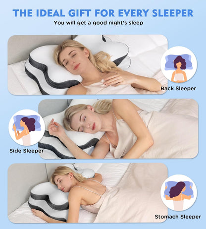 Osteo Cervical Pillow for Neck Pain Relief, Hollow Design Odorless Memory Foam Pillows with Cooling Case, Adjustable Orthopedic Bed Pillow for Sleeping, Support for Side Back Sleepers