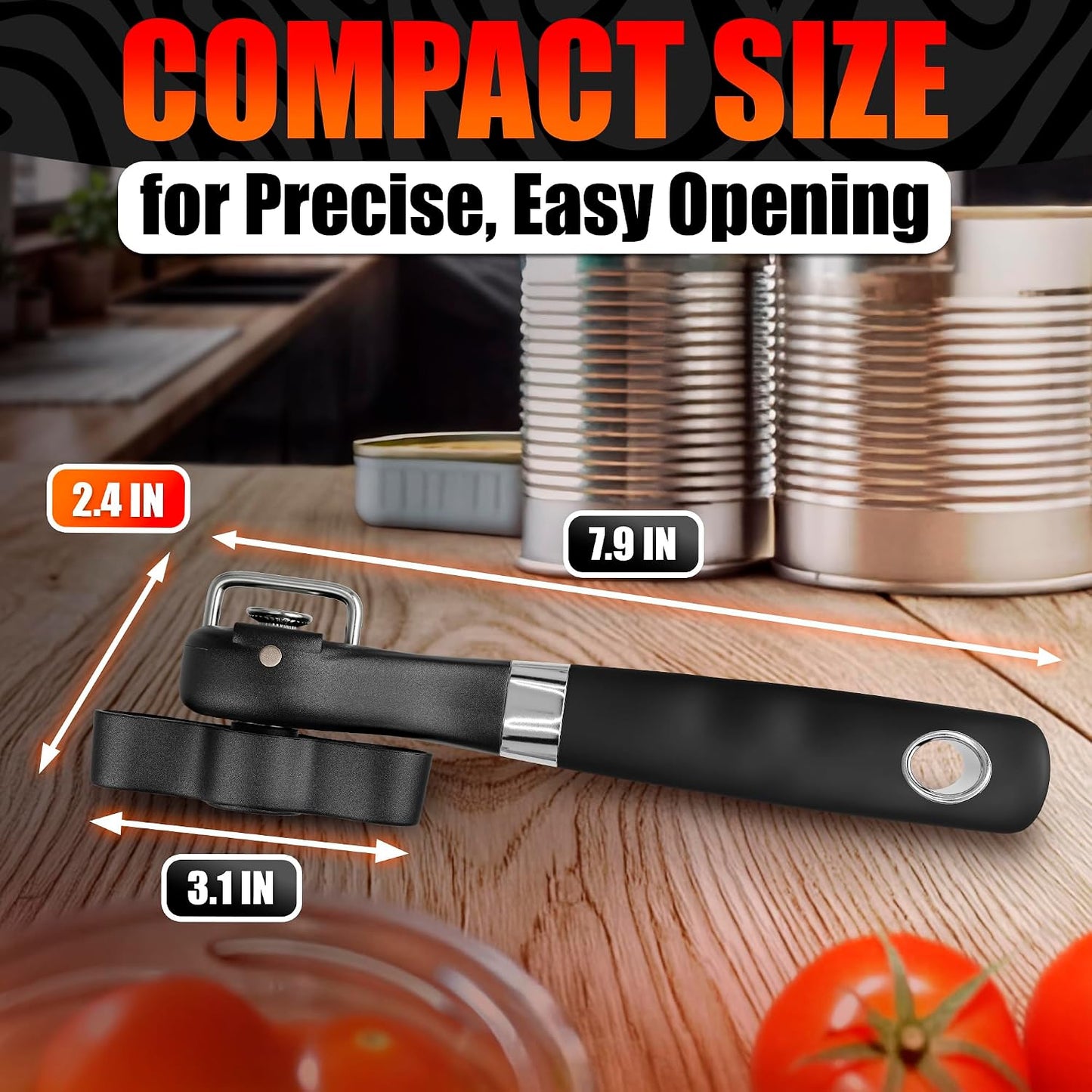 Can Opener Smooth Edge Side Cut – Stainless Steel Manual Can Opener with Ergonomic Handle, Handheld Can Openers for All Can Sizes, No Sharp Edges, Reusable Lid, Easy Turn Knob for Everyday Kitchen Use