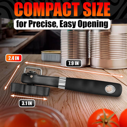 Can Opener Smooth Edge Side Cut – Stainless Steel Manual Can Opener with Ergonomic Handle, Handheld Can Openers for All Can Sizes, No Sharp Edges, Reusable Lid, Easy Turn Knob for Everyday Kitchen Use