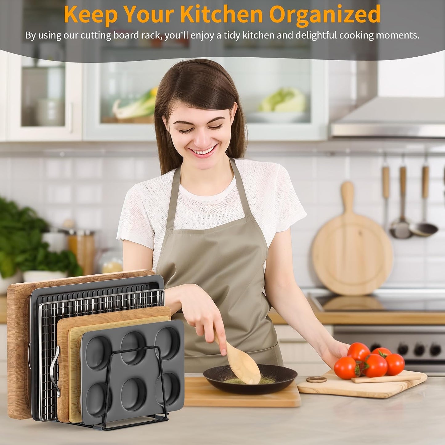Cutting Board Organizer Kitchen Organizer Rack for Cutting Board, Bakeware, and Cookie Sheet, 5-Slot Heavy-Duty Steel Cookware Holder,Rust-Resistant with Anti-Slip Feet (1, Small)