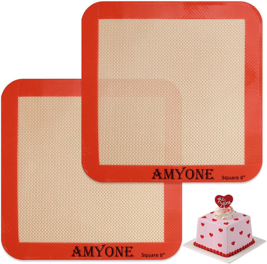 AMYONE 11x11 Silicone Baking Mat, Square Air Fryer Liner, Platinum, 2 Pack | For 11x11 Square Cake Pan/Cheesecake Pan/Toaster Oven/XL Air Fryer, Food Grade Silicone Baking Sheet Liner for Cake/Cookie