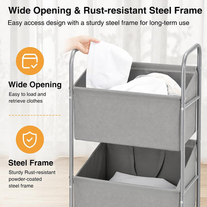 STO STO 3-Tier Vertical Rolling Laundry Hamper, Removable Bags, Black Mesh | 120L Capacity, Space-Saving Vertical Design, Rust-Resistant Steel Frame, Lockable Wheels, Ideal for Apartments & Small Spaces