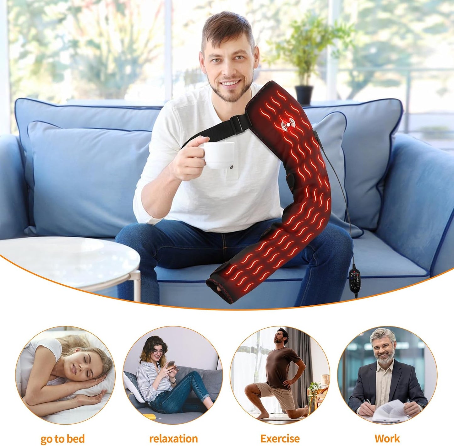 Shoulder Arm Massage Heating Pad for Pain Relief, Ultra Long Heated Elbow Heating Pad with 3 Vibration and Heat Settings, Heated Shoulder Wrap for Frozen Shoulder