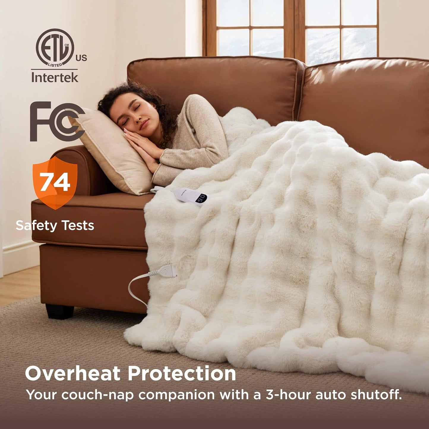 Bedsure Heated Blanket Electric Throw - Thick Striped Fast Heating Electric Blanket with Preheat Function, 6 Heat & 6 Timer (Up to 10H), 8H Auto Off, ETL Certified, Gifts for Women (50"x60", White)