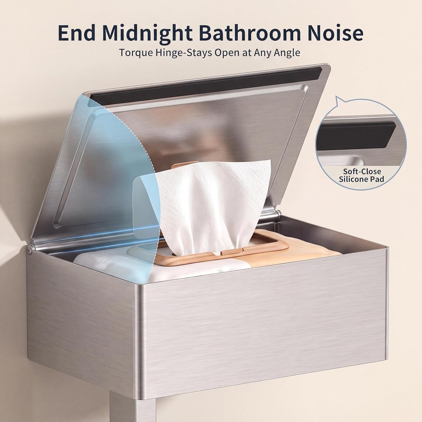 FORIOUS Toilet Paper Holder with Shelf, Wall-Mounted Modern Wipes Dispenser | Brushed Nickel | Toilet Paper Holder with Storage for Bathroom | Fits Wipes, Sanitary Napkin, Tampon | 8.0"x5.3" Large Shelf