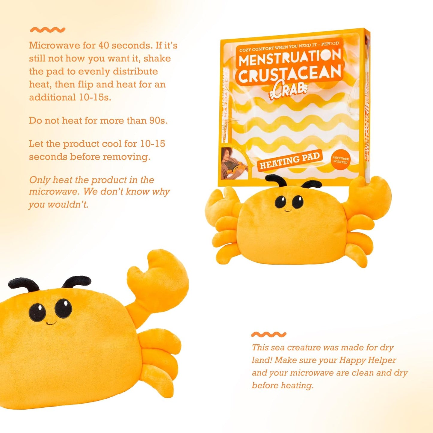 Menstruation Crustacean Lobster by Relatable, Microwavable Heating Pad for Period Cramps, Cuddly Plushies, Great Gift Ideas for Loved Ones of All Ages, Includes 1 Lavender Scented Heating Pad Plushy