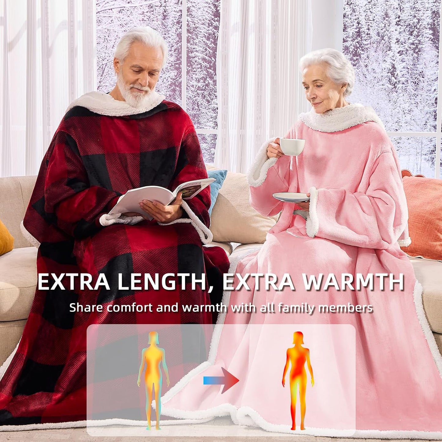 IFNOW Sherpa Wearable Blanket with Sleeves, Oversized Snuggle Robe, Purple | 430GSM Thick, 55x69", Big Pocket, TV Blanket,Fall Winter Dorm Essentials or Office, Christmas Birthday Gifts for Women Men