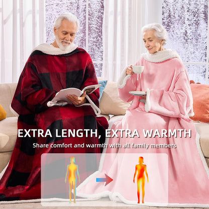 IFNOW Sherpa Wearable Blanket with Sleeves, Oversized Snuggle Robe, Purple | 430GSM Thick, 55x69", Big Pocket, TV Blanket,Fall Winter Dorm Essentials or Office, Christmas Birthday Gifts for Women Men