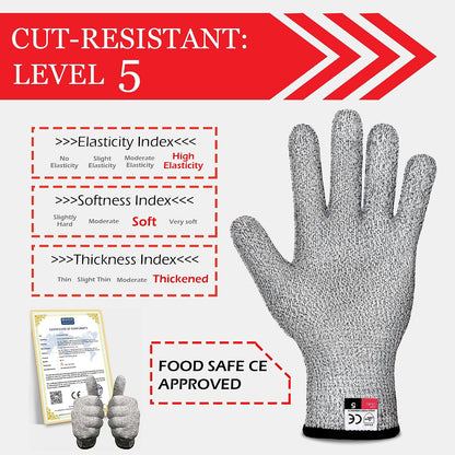 Level 5 Cut Resistant Gloves for Kitchen Food Grade, Machine Washable for Indoor&Outdoor Use